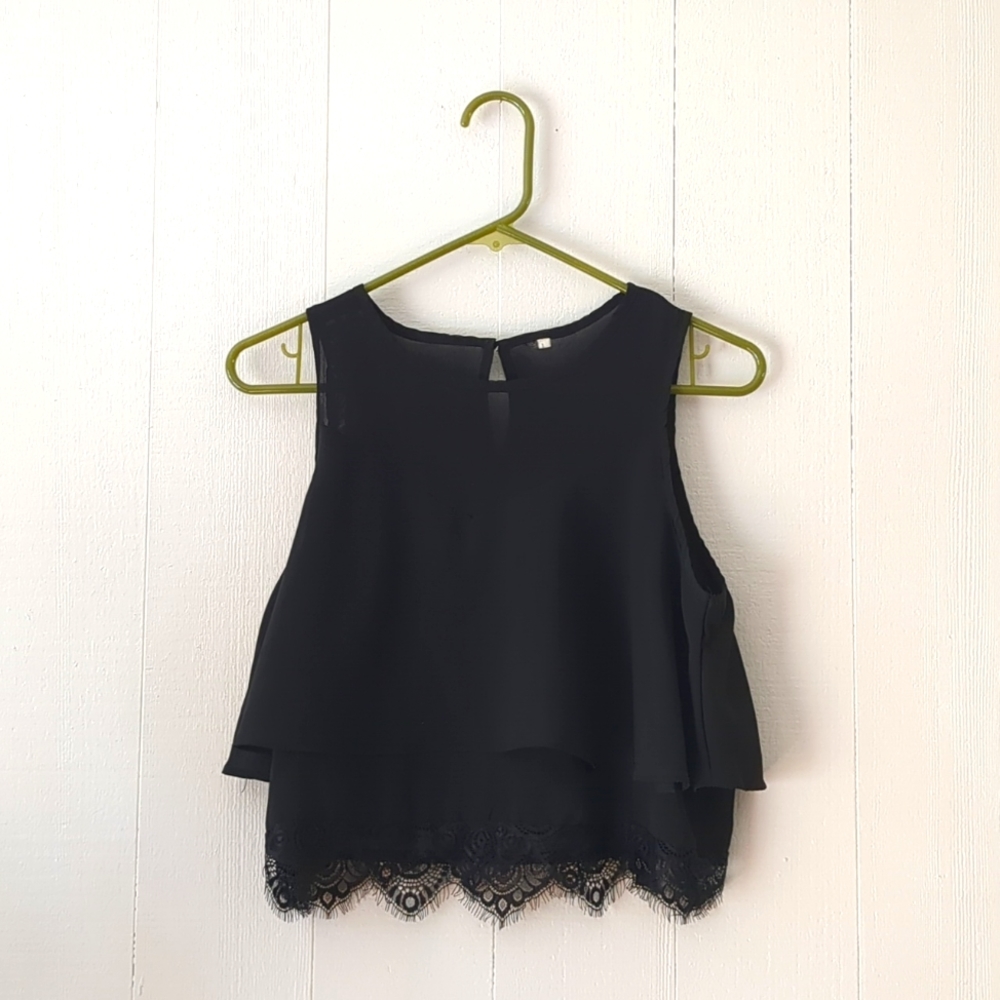 Lacey black, semi-sheer crop top